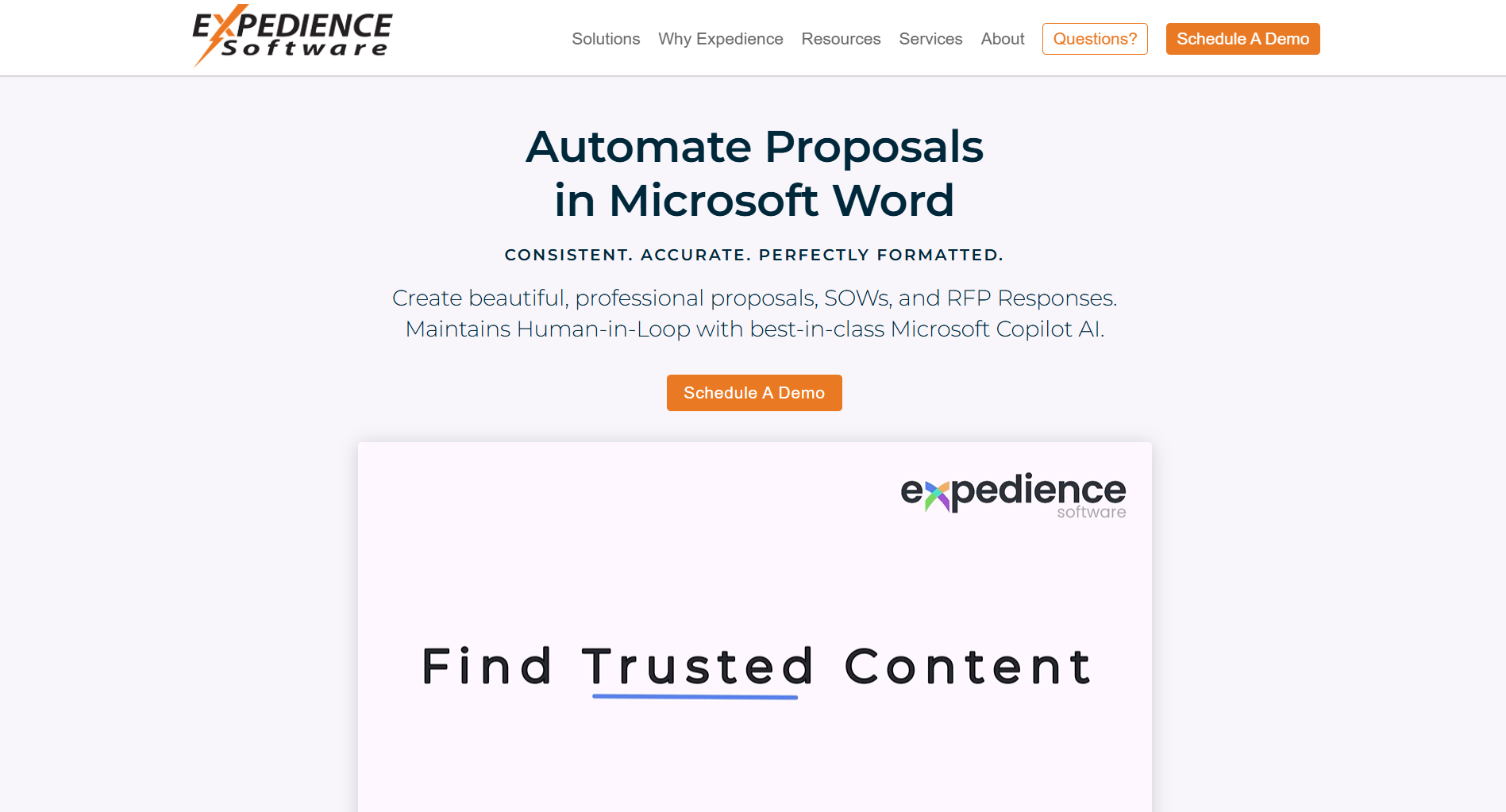 Expedience Software UI screenshot showing Word-based proposal automation