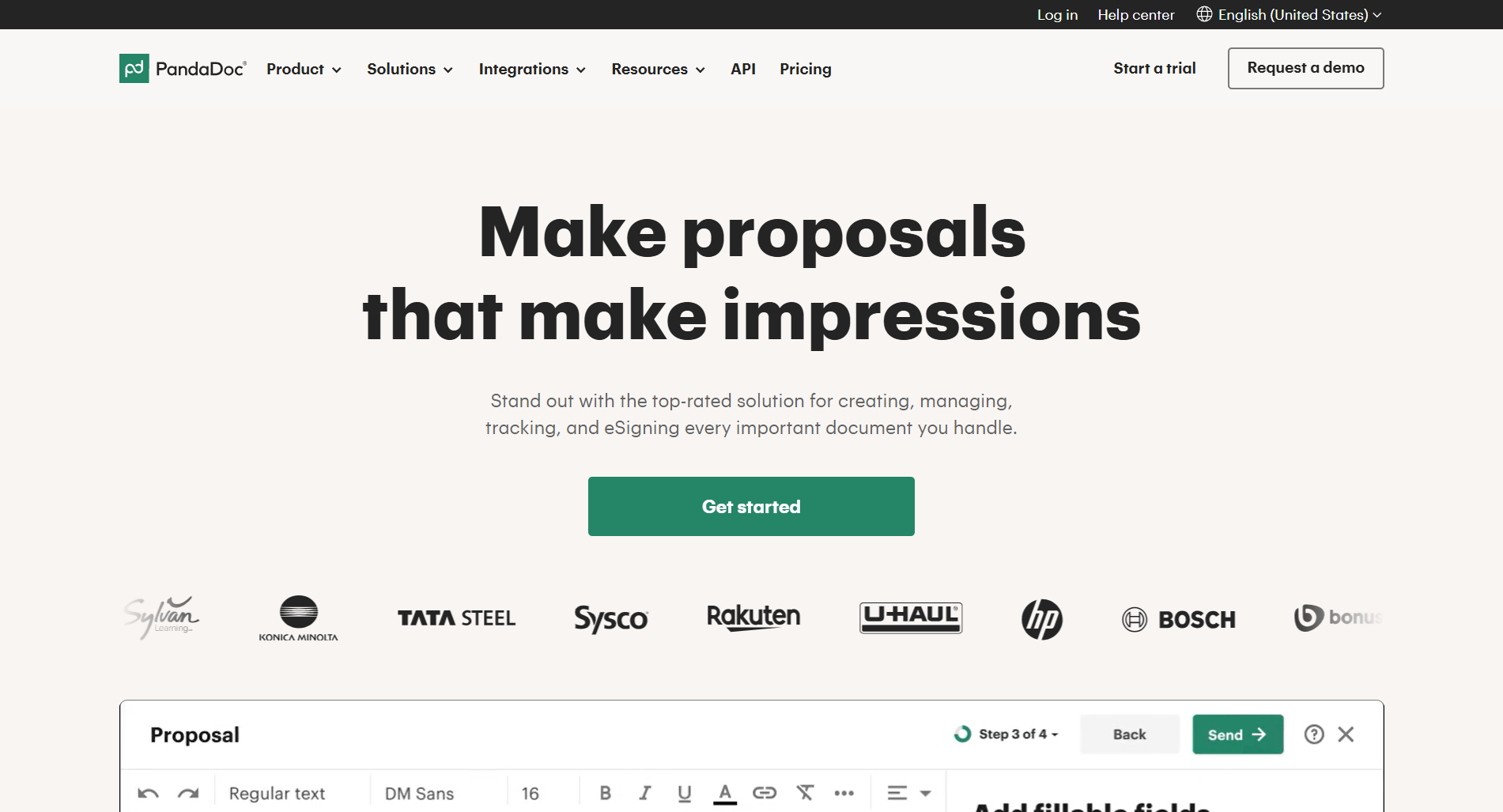 PandaDoc UI screenshot showing document automation and e-signature workflows
