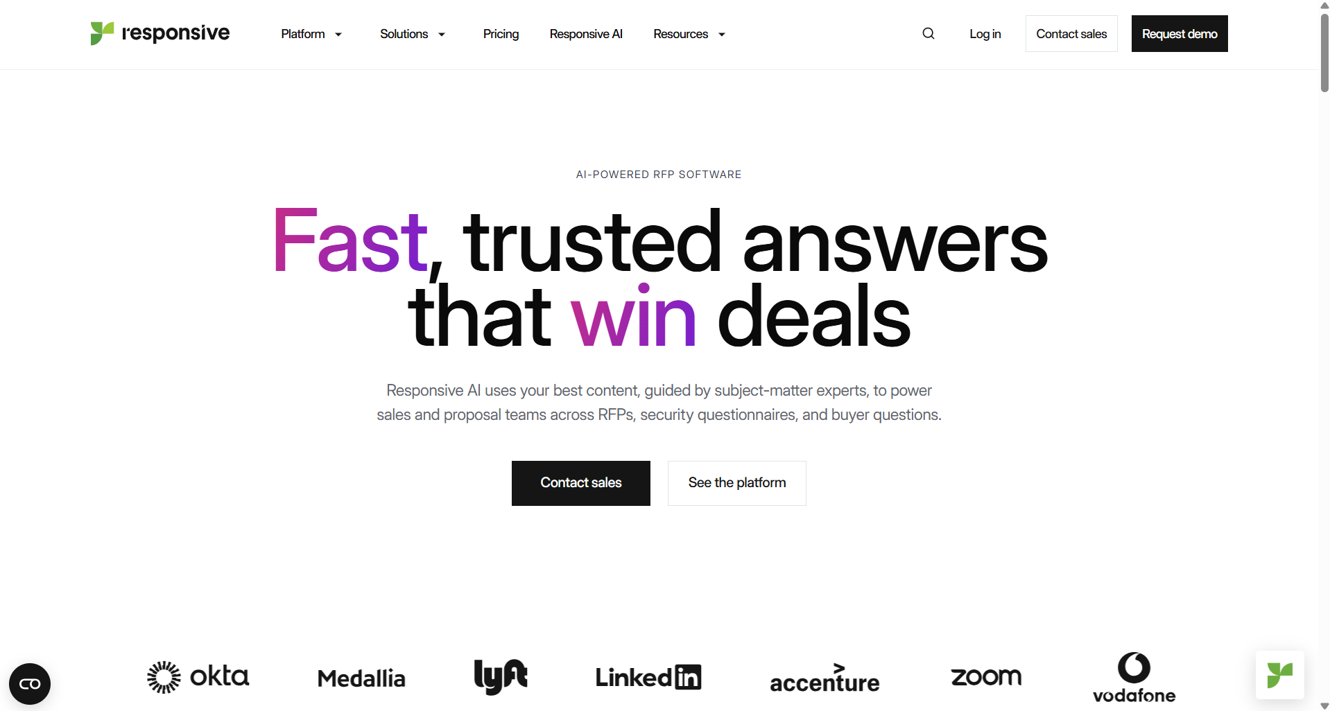 Responsive (formerly RFPIO) UI screenshot showing enterprise RFP response management