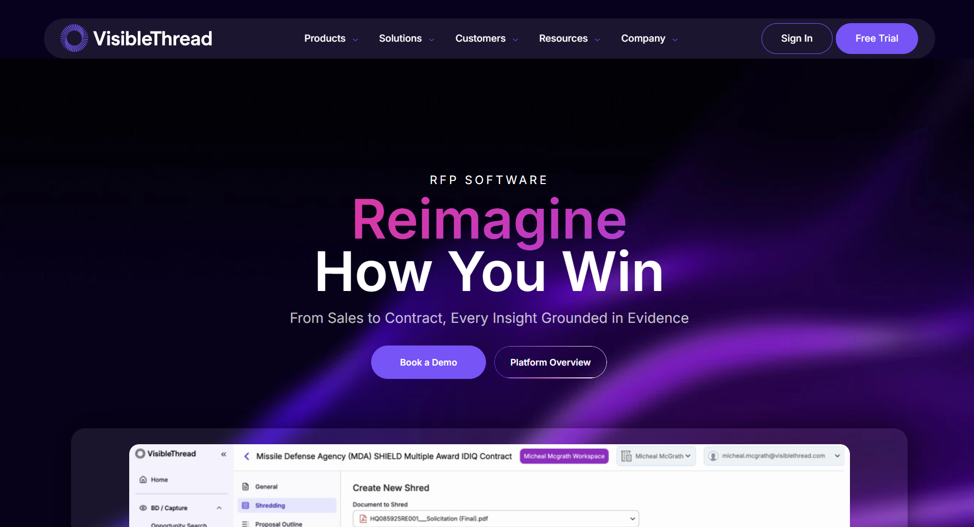 VisibleThread UI screenshot showing proposal compliance and readability analysis